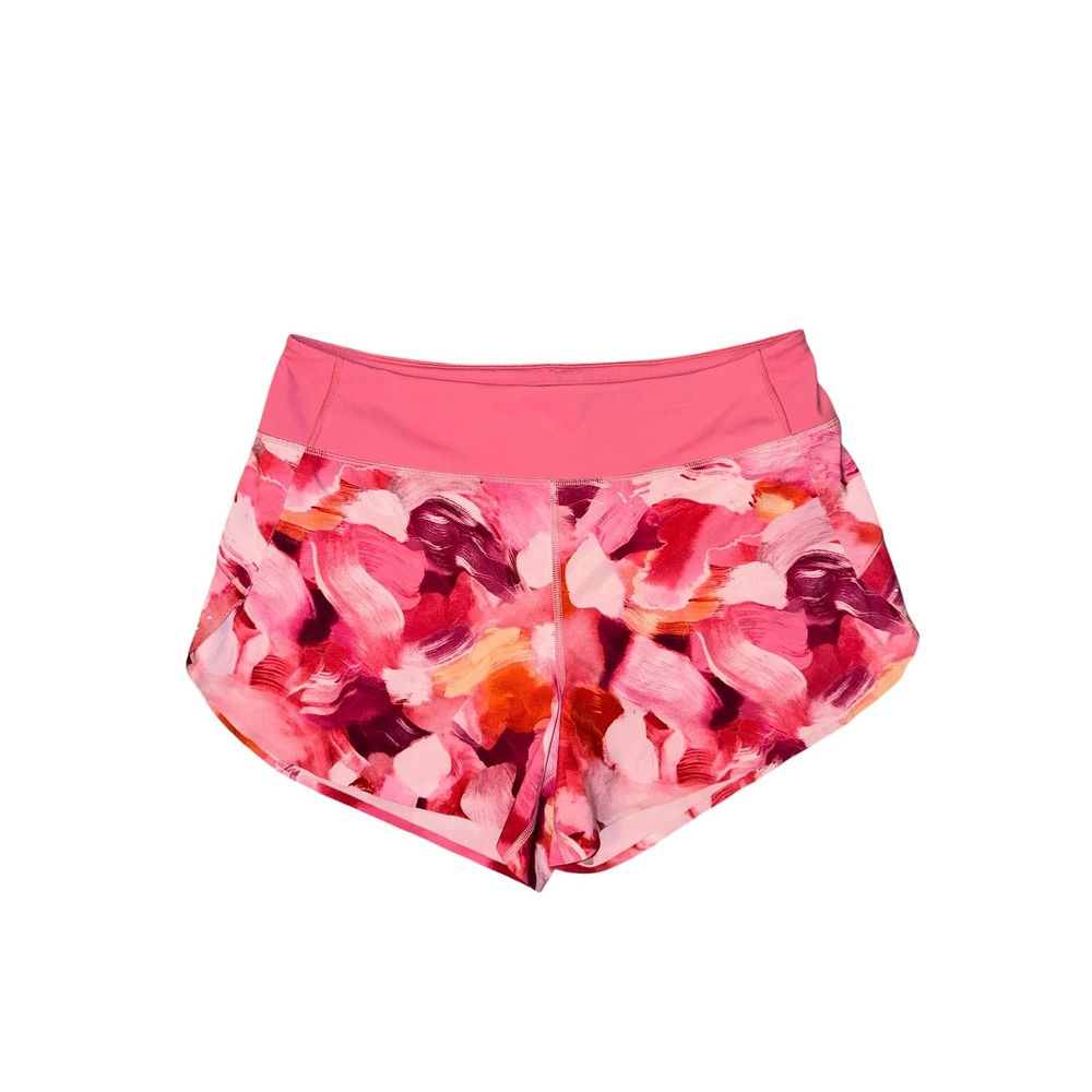 Athleta Run With It Shorts Women Large Pink Abstract Good 4.5" Athletic Running